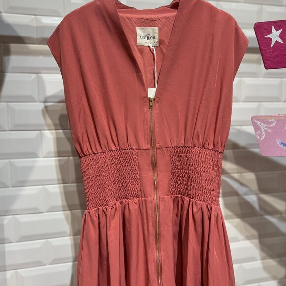 Zip Front Smocked Waist Midi Dress - Picture 2 of 4